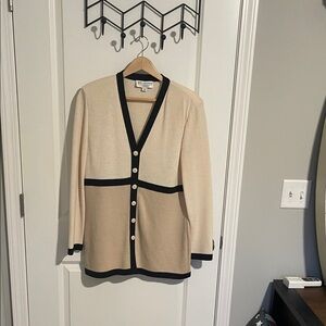 EUC St John Collection Knit V-Neck Jacket, Cream/Tan/Black, Size M